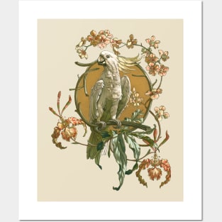 Vintage Cockatoo Bird with Orchids Posters and Art